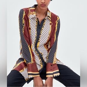 Zara Trf Collection Long Sleeve Blouse Chains Belts Print Women’s Small NWOT
